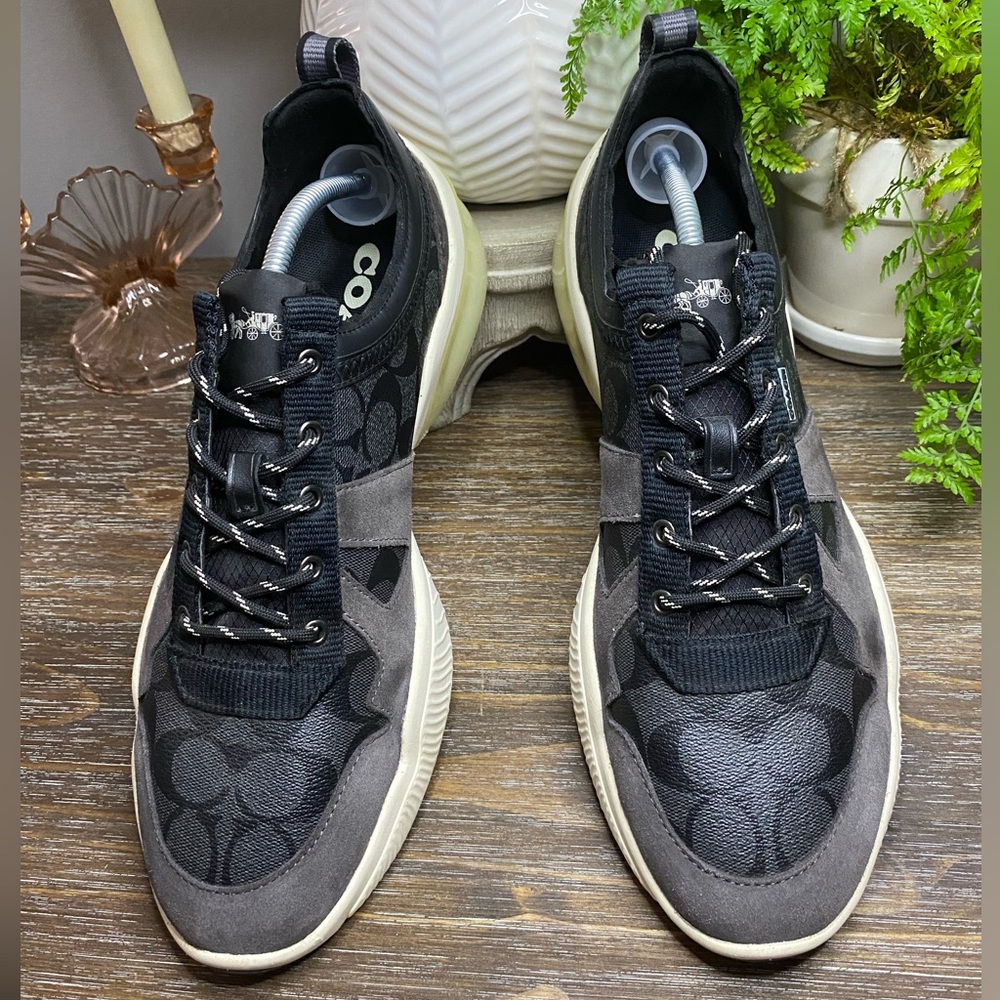Coach Mens 12D Leather Citysole Runner Suede Designer Sneakers Shoes Black Gray - Picture 5 of 12